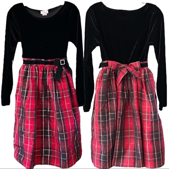 BLOOME de jeune fille Size 18.5 Velvety Bodice atop Plaid Tea Length Skirt - Picture 1 of 2